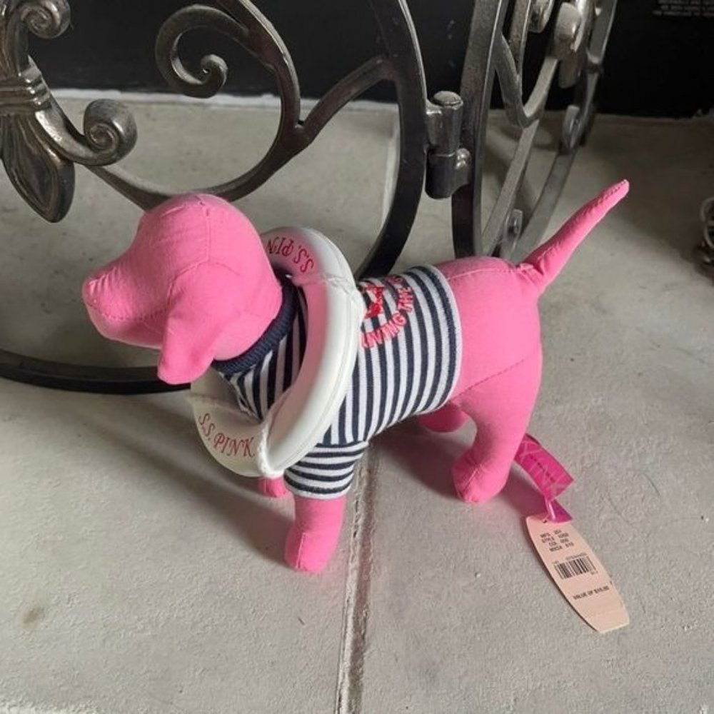 Victoria’s Secret PINK Plush dog Nautical blue striped shirt life preserver NWT